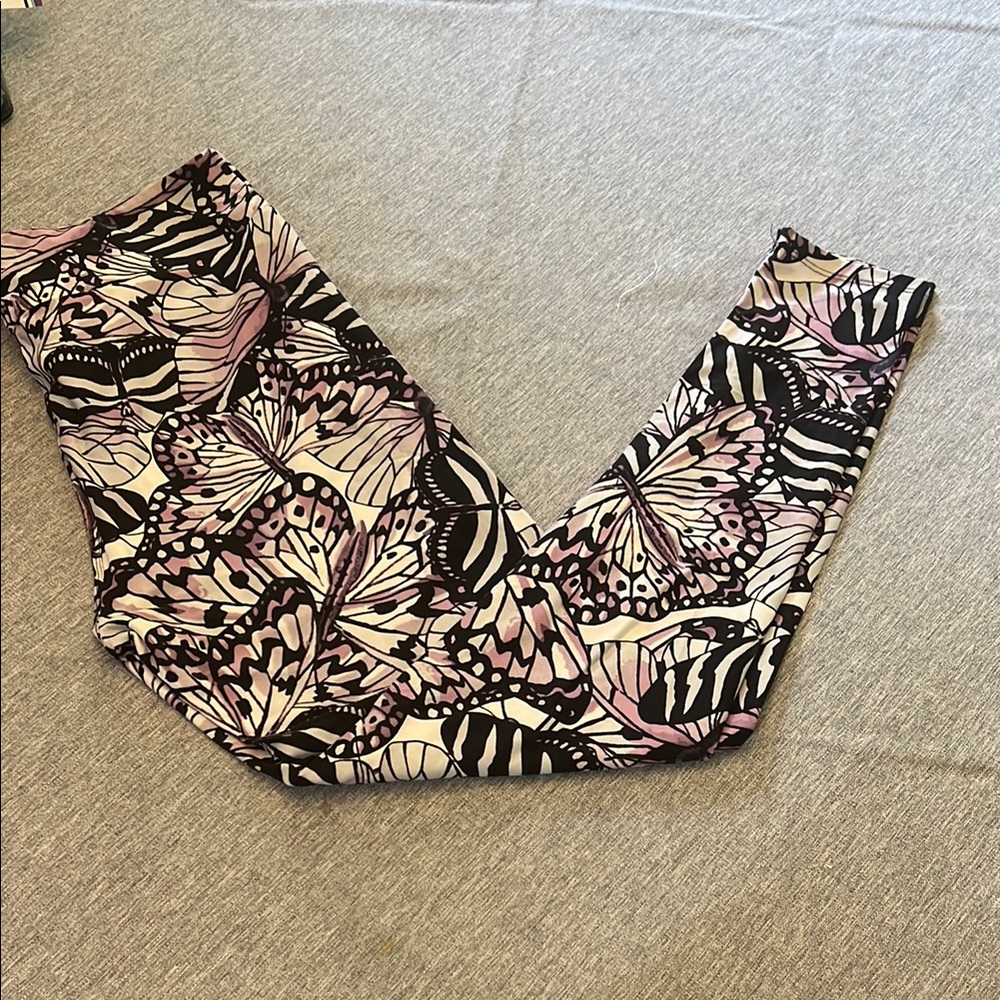LuLaRoe Butterfly Print Leggings - Black, Pink, White